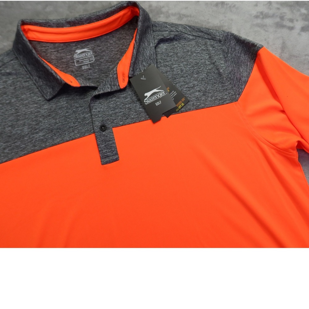 Slazenger Golf Polo Shirt Men's XXL Orange Heather Gray Hydro-Dri UPF 30 NWT